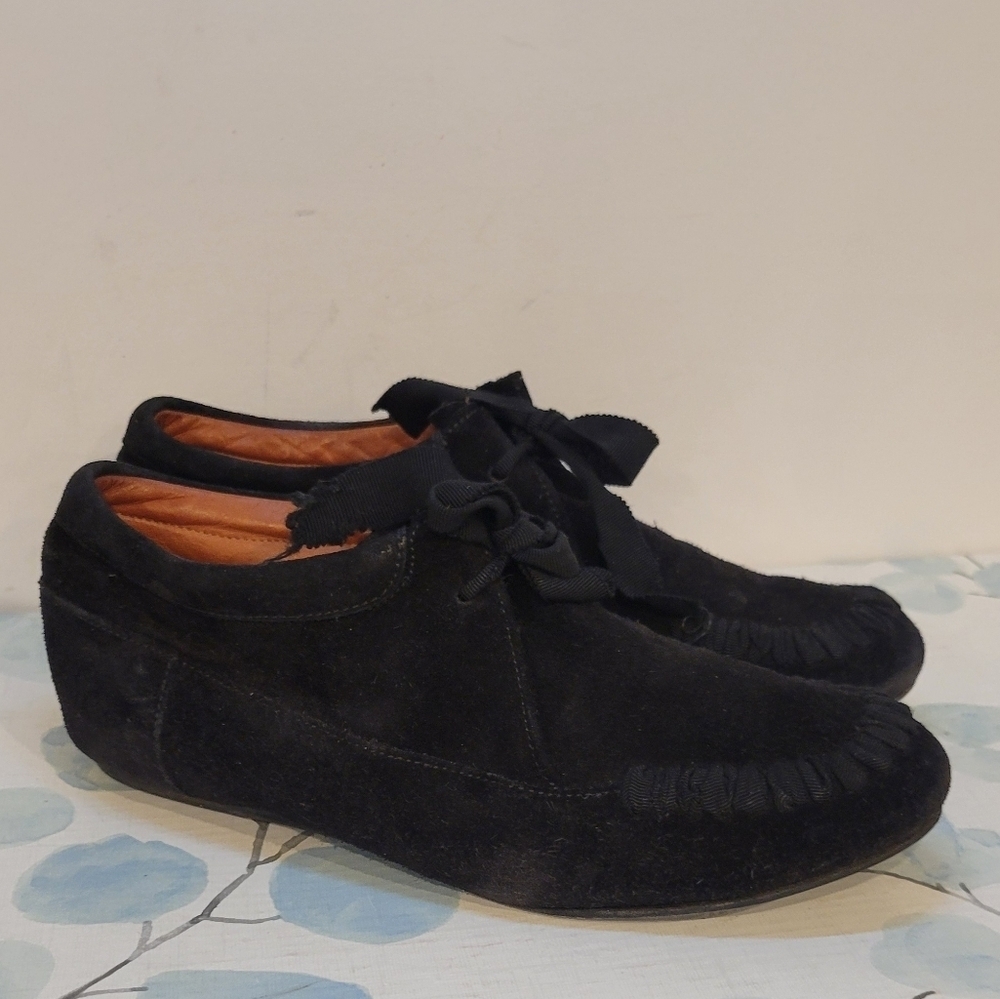 Lanvin Black Suede Lace Up Moccasins Size 6M